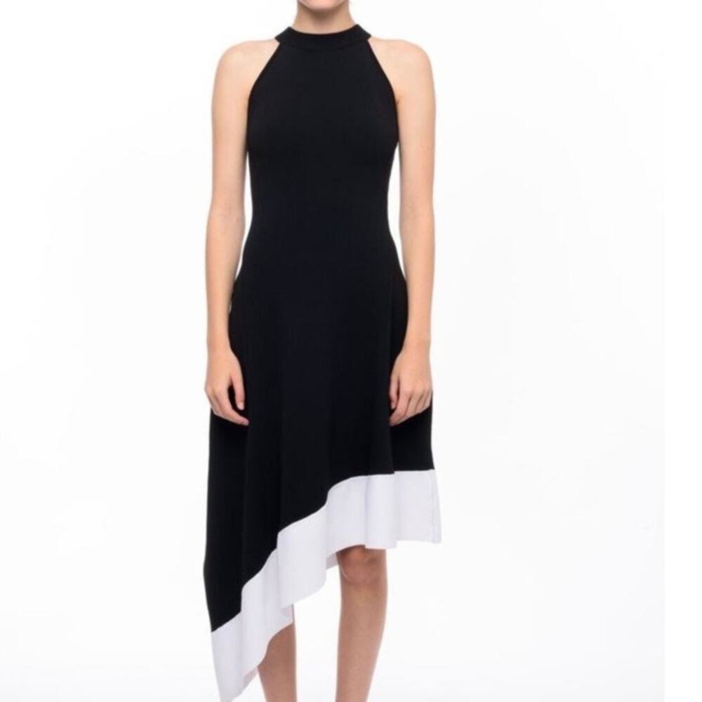 John + Jenn Roman Dress Medium Ponte Knit Asymmetric Halter Colorblock Event New